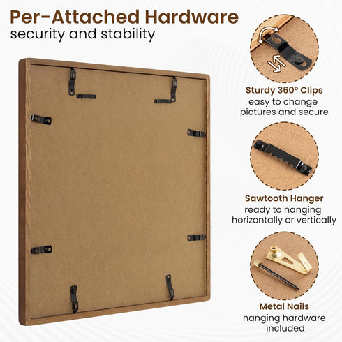 16x16 12x12 Axeman Natural Solid Oak Wood Picture Frame with Mat, Premium Rustic Wooden Photo Frames with Tempered