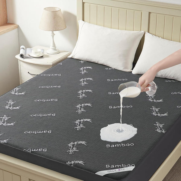 BEDLORE Queen Size Waterproof Mattress Protector, Fitted 6-18 Inch Deep Pocket, Soft Double Bed Cover, Gray