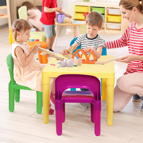 4 Set, ZENY Kids Plastic Table and Chairs Multicolor Play Room Furniture for Reading, Train, Art, Crafts