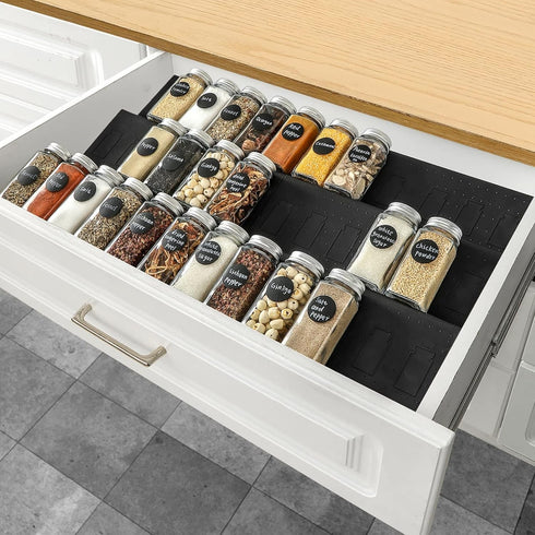Famhap 6 Tier Spice Drawer Organizer, Expandable from 11.6" to 23.2", Black Seasoning Rack Tray Insert for Kitchen
