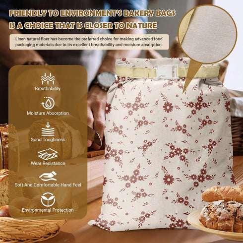 NIKKOUR Bags(2 Pack) 2) Large Linen Beeswax Bread Sourdough Bread Bags Reusable Double-Lock Freezer Baking Container
