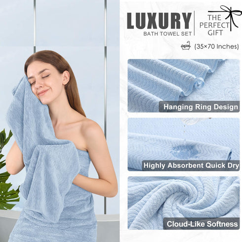 4 35"x70" Set Cozy Piece Extra Large Bath Towel Oversized Bath Sheet Blue Bath Towel for Bathroom Ultra Soft Highly