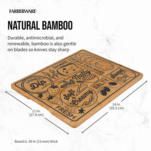 Farberware Charcuterie Board with Recessed Handles, Reversible Kitchen Cutting Board, 11-inch x 14-Inch
