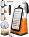 Cheese Grater with Handle - Box Grater Cheese Shredder - Stainless Steel Food Grater - Garlic Crusher and Mincer Tool