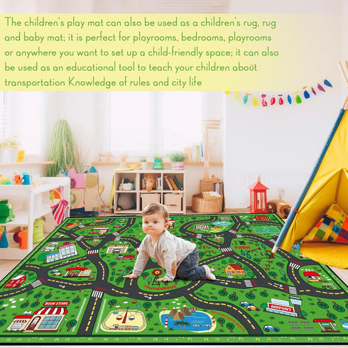 4x6 Tinideya Kids Playmat Rug ft, Non-Slip Rubber Backing Traffic Road Playmat, Cars Play Mat for Toddler Children