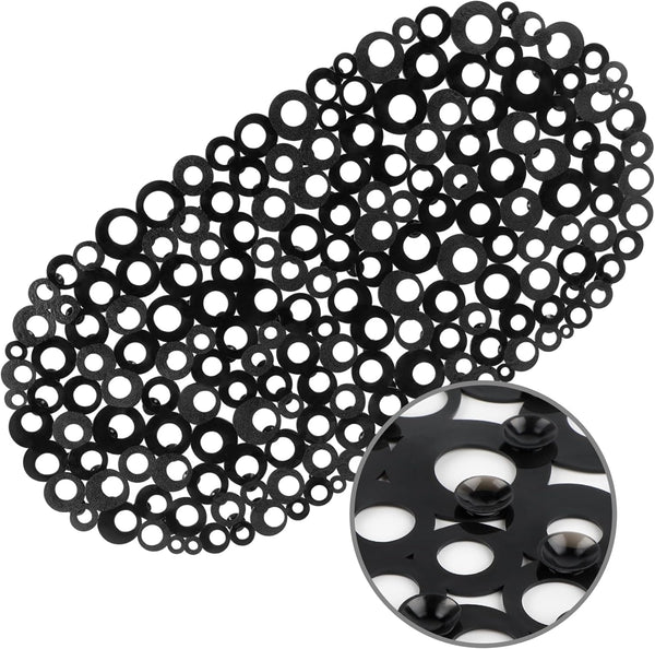 WELTRXE Oval Bathtub Mat Non Slip, Black Bubbles Bath Mats for Tub,