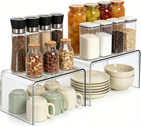 Clear Cabinet Organizer, Shelf Organizer Set of 2 for Kitchen Pantry Organizers