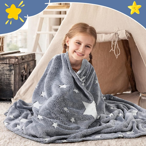 2 47 59 Inch Pcs Glow in the Dark Throw Blanket Christmas Birthday Gifts for Kids, Flannel Fleece Soft Warm Kid Throw