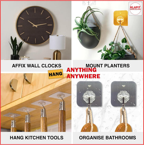 KLAPiT Super Hook, Heavy-Duty Adhesive Wall Hooks, Holds Up to 11 lbs, 4pc