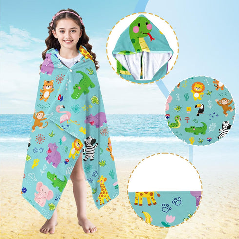 50" 30", Hooded Kids Bath Towels - Cute Hooded Towels for Kids, Animals Bath Towel with Hood for Girls, Soft