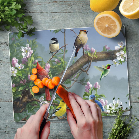 CounterArt Beautiful Songbirds Decorative 3mm Heat Tolerant Tempered Glass Cutting Board 10” x 8” Manufactured in the USA Dishwasher Safe