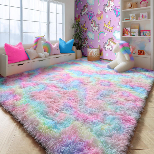 PAGISOFE Fluffy Soft Area Rugs for Girls Bedroom, Plush Shaggy Colorful Rugs