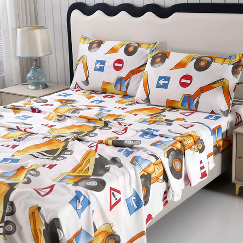 4PCS Full,Cozy Set 1 14'' 1 2 SDY Tractor Sheets Construction Sheets for Kids Boys Girls Teens,Car Sheet Included