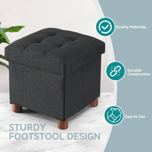 12.6"x12.6"x12.8" BRIAN & DANY Small Ottoman with Storage, Small Storage Ottoman, Folding Foot Stool with Wood Legs