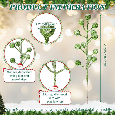 30 Geosar Pieces Artificial Christmas Berry Picks with Snowflake Glitter Holly Berry Stems for Christmas Tree Ornaments