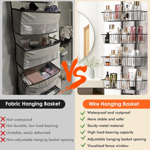 LUXEAR Over the Door Pantry Organizer, 6-Tier Adjustable Storage, No-Assembly Foldable Metal Hanging Organizer for
