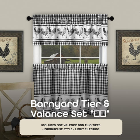 Light Filtering Printed Tier & Valance Window Curtain Set, 58 Inch Length, 36 Inch Width, Barnyard (Burgundy) by Achim