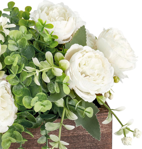 Dahey Centerpiece Table Decorations for Dining Room, Farmhouse Table Decor Wood Tray with 3 Artificial Flowers, 14.1" x