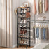 8 8-16 Closet Tier Rotating Vertical Shoe Rack Tower, Wooden Tall Shoe Storage Organizer with Hooks, Sturdy Metal