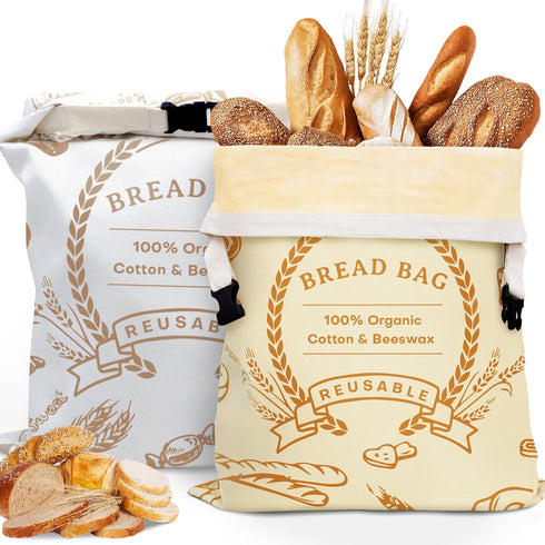 2 Pack Beeswax Bread Bags for Sourdough & Homemade Bread - Natural
