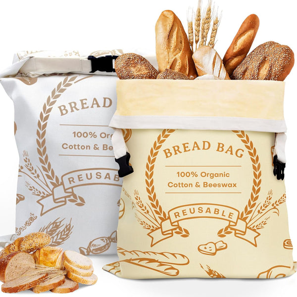 2 Pack Beeswax Bread Bags for Sourdough & Homemade Bread - Natural