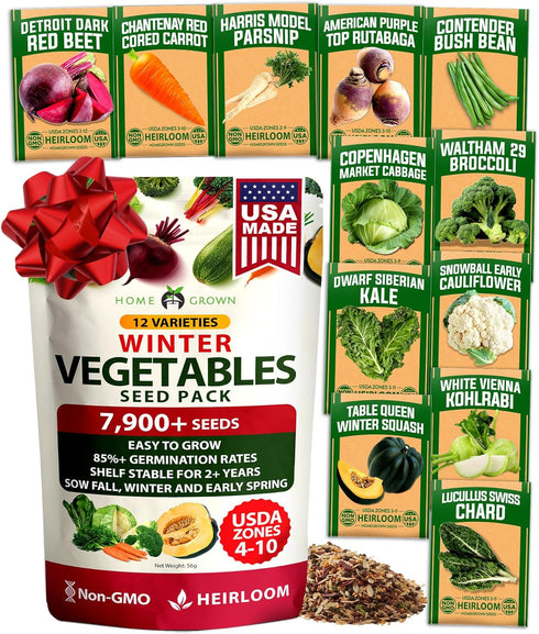 HOME GROWN 12 Winter Vegetable Seeds Heirloom,Fall & Winter Vegetable Seeds for
