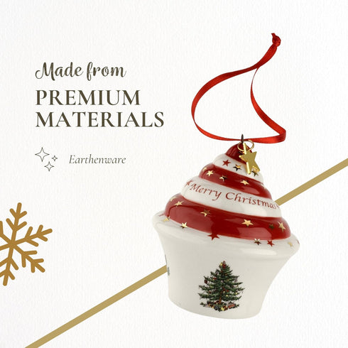 Spode Christmas Tree Ornament Cupcake, Long-Lasting Holiday Decoration for Christmas Tree & Seasonal Display