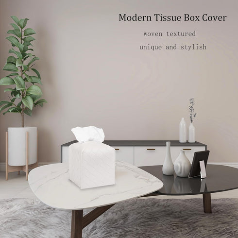 PU Leather Tissue Box Cover, Square Organizer Dispenser for Bathroom, Bedroom, Vanity Countertop, Office, Car, Griege