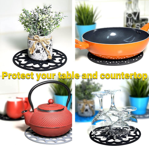 3 Set Silicone Trivet Mats with 1 Extra Large Included | Durable Non-Slip Thick Round Premium Trivets