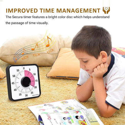 60-Minute Countdown 7.5-Inch Secura Visual Timer, Oversize Classroom Visual Timer for Kids and Adults, Durable