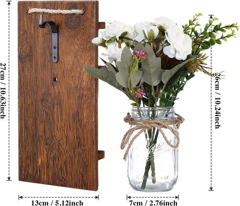 Set Lightess Wall Decor Mason Jar Sconces with Remote Control, Rustic Home Decor LED Fairy Lights with White Rose