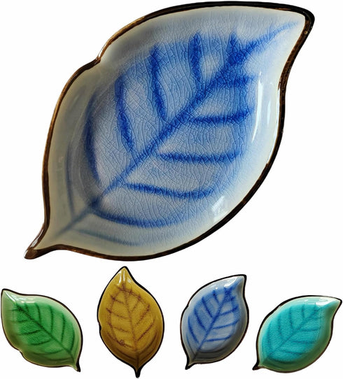 Ice Cracks Leaf Ceramic Spoon Rest for Stove Top, Cute Cooking Spoon Holder for Kitchen Counter 1 PCS (Sapphire)