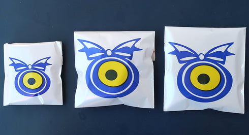 Gold Gilt Handmade Evil Eye Glass Charm, Decorative Christmas Ornament Set of Three (1.5"-2"-2.7")