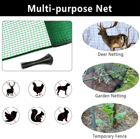 5x100ft Deer Fence Netting, Plastic Mesh Fence Heavy Duty Garden Fence Animal Barrier Garden Netting for Plants Fruit