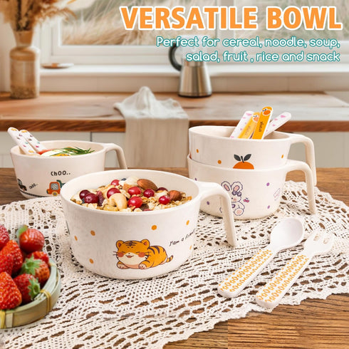 shopwithgreen Bamboo Kids Bowls Set, 4 Reusable Small Bowls with 4 Spoons & Forks, Dishwasher Safe