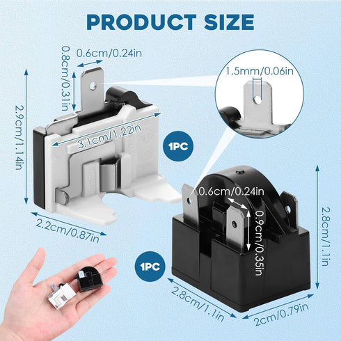 Refrigerator Starter Relay Set, 3 Pin 4.7 Ohm PTC Fridge Compressor Starter with 1/2HP Refrigerator Overload Protector Kit Universal Coolers Replacement Parts Accessories for Freezer Wine Cooler