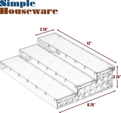 Simple Houseware 3 Tier Spice Shelf for Countertop Cabinet Storage Organizer, Clear