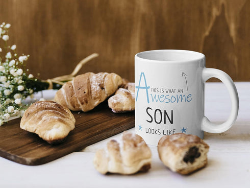 Son Mug, 11oz Ceramic Dishwasher Safe - Birthday Gifts for Son, Awesome Son Looks Like, Presents, Gifts