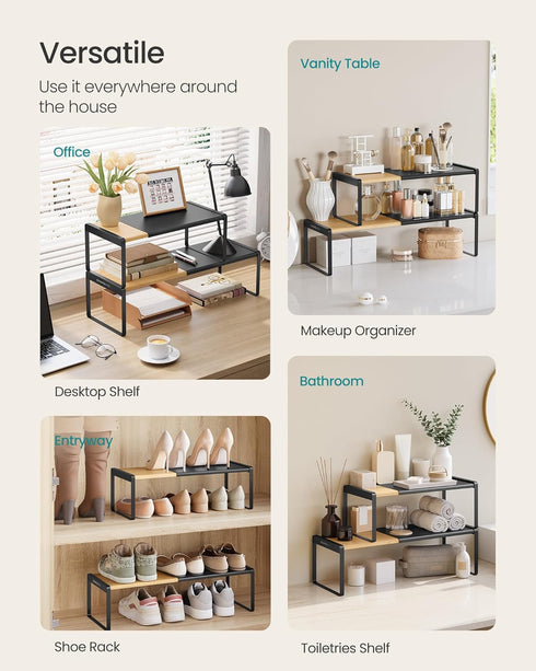 Counter UKCS051B01 SONGMICS HOME Spice Racks, Expandable Cupboard Shelf Orgnizers, Kitchen Shelves, Bamboo and Metal