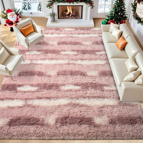 5x7 Feet Area Rugs for Living Room Bedroom,Pink and White Machine Washable Soft Fluffy Shaggy Indoor Rug, Floor Carpet