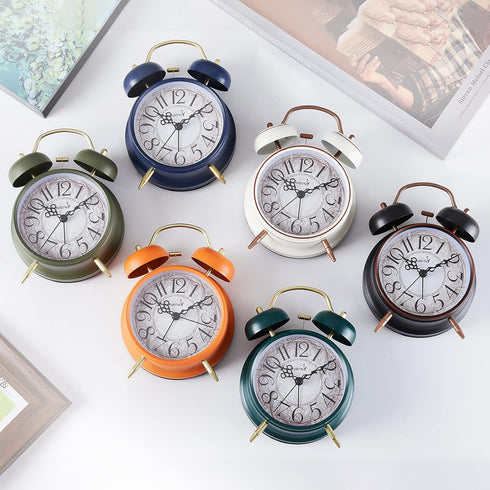 Loud Alarm for Deep Sleepers, 4'' Retro Twin Bell Alarm Clock with Backlight for Bedroom and Home Decoration (Retro
