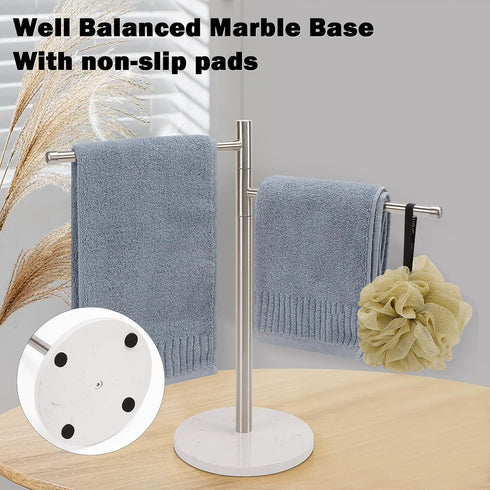 Standing Hand Towel Holder, Marble Base Towel Rack with 304 Stainless Steel, Countertop Stand Towel Ring for Kitchen