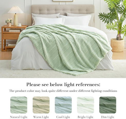 Amlie Cozy 88"x90", Home Luxury Striped Faux Fur Throw Blanket for Bed Queen Size, Soft Fuzzy Fluffy Plush Gift