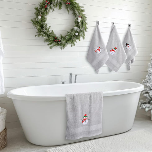 3 13.3" 29.5" SmoothNovelty Pcs Christmas Snowman Hand Towels for Bathroom Cotton Embroidered Snowman Kitchen Towels x