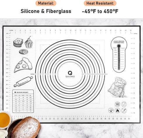 Silicone Pastry Mat - Baking Mat for Rolling Out Dough, 20''(W) x 28''(L), Black Fondant Mat