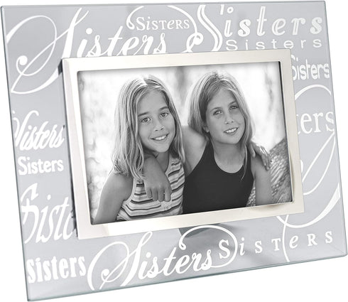 Malden International Designs Sisters Picture Frame, Mirrored Glass with Silver Metal Inner Border, 4x6, Clear