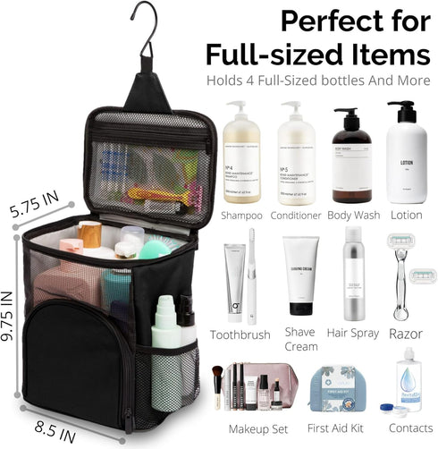 Original Portable Shower Caddy for College Dorms, Foldable Mesh Tote, Durable Hanging Travel Shower Bag, Black
