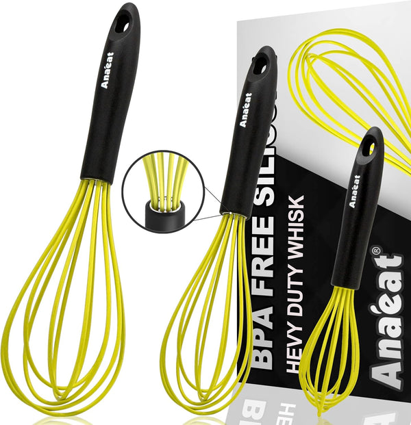 Anaeat Silicone Whisk, Thick Stainless Steel Wire Inner Heat Resistant Kitchen Whisks for Non-Stick Cookware