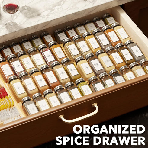 3" 4 12" 23" SpaceAid Bamboo Spice Drawer Organizer, (Need Deep Drawer) Expandable Tier Spices Rack for Cabinet