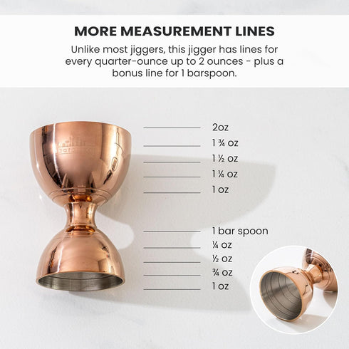 A Bar Above Premium Bell Jigger, 304 Stainless Steel Double Cocktail Jigger with 10 Internal Measurements, Gold Finish